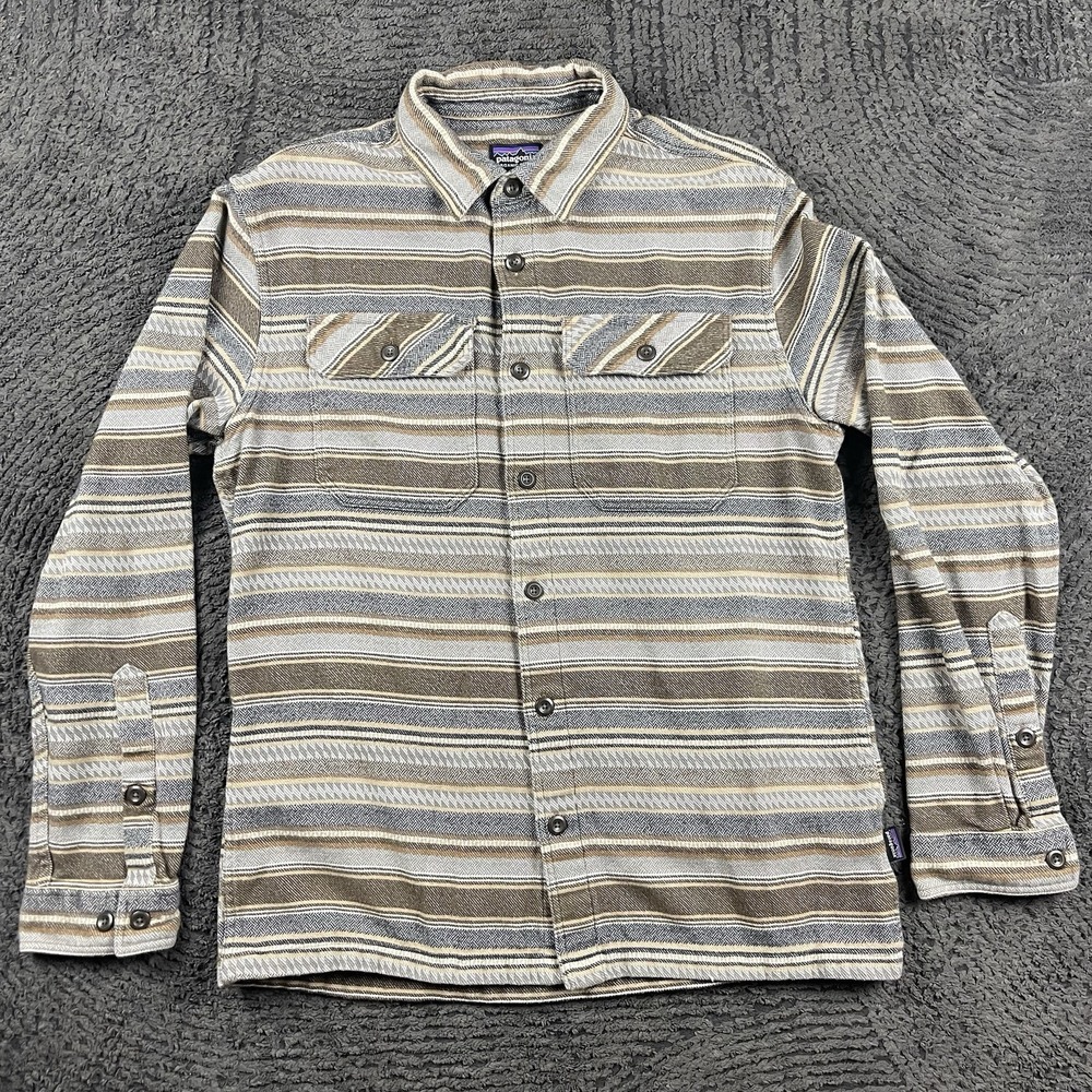 Patagonia Organic Cotton Men's S Button Front Flannel‎ Stripe Long Sleeve Shirt - Picture 2 of 8